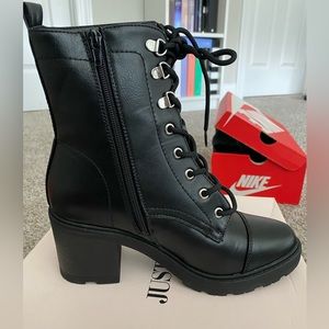 NEW JustFab Syd Lace-Up Heeled Boots Black